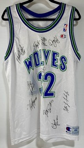 Minnesota Timberwolves 11x Autographed NBA Champion Authentic Christian Laettner Jersey Size 44 - (Rider, King, Bailey, Brown, Davis, Person, Jackson, and More