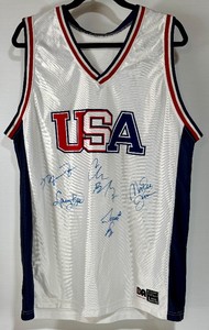 Novelty Michael Jordan, Larry Bird, Magic Johnson and More Autographed Team USA Basketball Jersey Size Large - Not Authentic Autographs