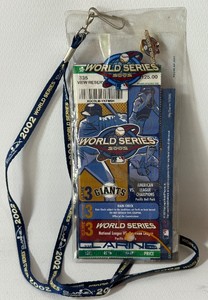 2002 MLB World Series Game 3 Ticket and Lanyard