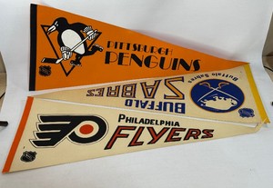 (3) Vintage Hockey Pennats - Pittsburgh Penguins, Buffalo Sabres, Philadelphia Flyers