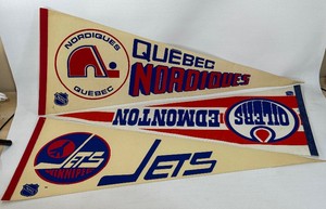 (3) Vintage Hockey Pennats - Quebec Nordiques, Edmonton Oilers, Winnepeg Jets