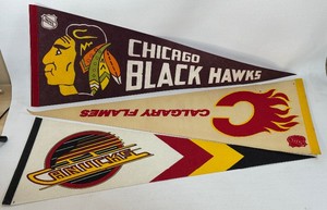(3) Vintage Hockey Pennats - Chicago Blackhawks, Calgary Flames, Vancouver Cannucks