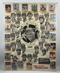 1980 Vintage Minnesota Twin Pabst Poster w Completed 1981 Fleer Team Card Set - Very Cool Piece - 22x28