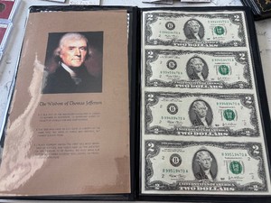 2003 Green Seal $2 Dollar Federal Reserve Notes Uncut Sheet