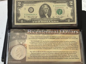 1976 Bicentennial Eisenhower Dollar and $2 Dollar Bill