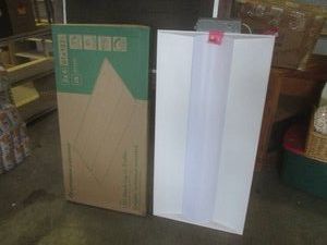 (FRNT) 2 Lithonia Lighting 2 ft x 4 ft LED Stack Lay-In Troffer Light Fixtures 1 in Box  1 No Box
