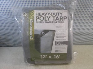 (CS) Heavy Duty 12 ft x 16 ft Poly Tarp Silver  Black Reversible- New