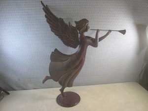 (FS) 2 Large Pressed Metal Angel Figures 28 12 Tall - Only One Shown  Other Needs Attention - Stand is loose.