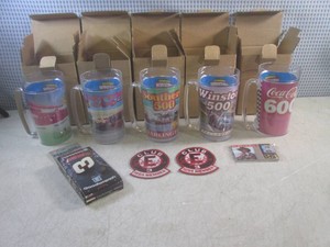 (EW4) Set of Nascar Winston Cup Series Mugs in Box, Dale Earnhardt Patches and Collector Cards and Pack of Nascar Driver Cards