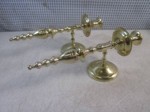 (EC1) Pair of Brass Wallmount Candle Holders 11 Tall