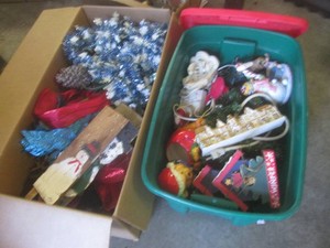 (EW3) Large Box and Tote Full of Christmas Decor with Lid