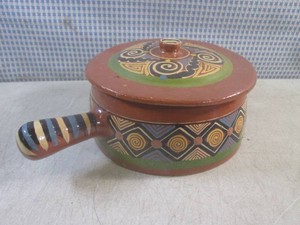(FS) Vintage Mexican Redware Lidded Bean Pot