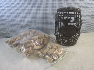(A-3) Wine Barrel Cork Cage Decor Display with Several Wine Bottle Corks