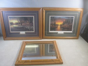 (FS) Framed Jim Hansel Simple Pleasures and Dick Hansen Evening Shadow Prints and Framed Wall Mirror