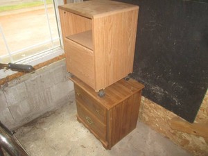 (U-A) 2-Drawer End Table and Rolling Cart