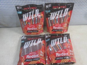 (B-1) 4 Bags of Jack Links Wild Franks Red Hot Chicken Sticks 14 Sticks per Bag Past Date