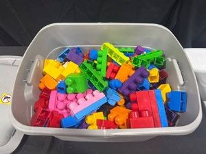 Plastic Building Blocks in Bin