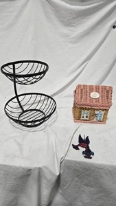Fruit Basket, Recipe Box, Ornament Lot