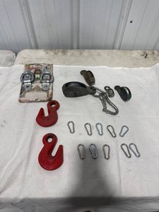Assorted Pulleys, Hooks, Carabiners