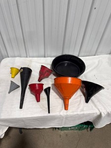 Assorted Funnels and Drain Pan