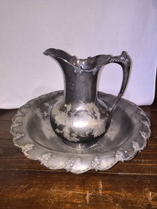 Vintage silver plated pitcher and matching basin set