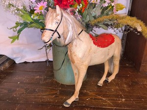 Vintage Toy Horse & Artificial Floral bouquet with vase - 2 piece lot