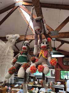 Three Vintage Sock Monkeys-on a swing