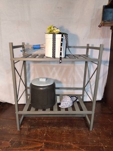 Vintage gray metal storage shelf