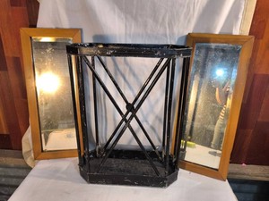 Umbrella holder and two wooden wall mirrors