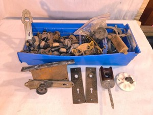 VINTAGE- Box of Vintage and Antique Architectural Metal Salvage and Furniture Hardware