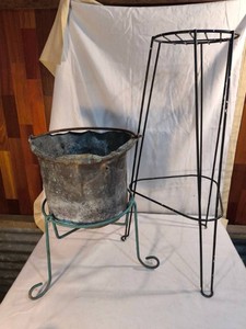 2 Plant Stands & Vintage Galvanized Dairy or Utility Bucket with Handle