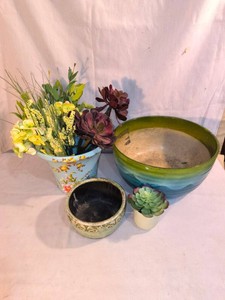 Planters(3) and faux flowers