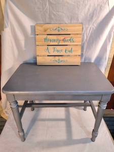 Mommy Needs A Time Out Sign & Small Gray Wooden Stool - Lot of 2