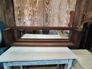 Vintage Wooden-Framed Mirror and Shelf