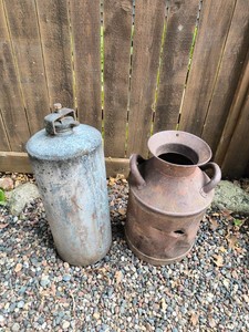 Vintage Acetylene tank and milk can-metal salvage