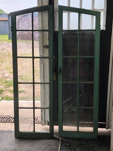 VINTAGE Green Glass Door Panels - Lot of 2