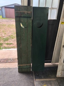 2 Vintage Dark Green Shutters with Moon Hollowed Emblems - Lot of 2