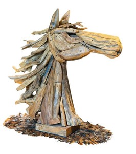 K- Wild Horse Sculpture - Vintage Palecek Driftwood Farmhouse Decor