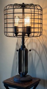 LR-Industrial Table Lamp - Franklin Iron Works Wire Cage 3-Light
