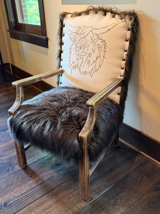 Rustic Armchair - Custom-Made Faux Furlike Accent Chair with Highland Cow Motif