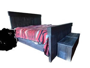 Rustic Dark Wood King Bed with Matching Storage Bench
