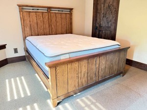 Queen Size Rustic Wood Bedframe With Iron Hardware