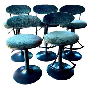 P - Set of 5 Hillside Furniture MCM Style Adjustable Velvet Bar Stools