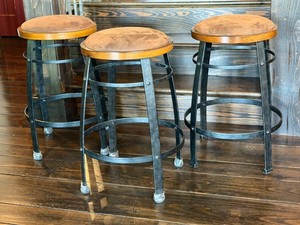 LR - Bar Stools - 3-Piece Wood Seat & Metal Frame Set (Lot of 3)
