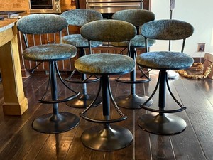 Mid-Century Modern Bar Stools - Hillside Furniture Velvet Adjustable (Lot of 5)