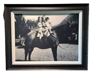 Black-and-White Horseback Children Framed Photograph