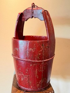 Primitive Wooden Bucket - Painted Red
