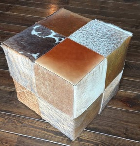 Ottoman - Paul Robert Patchwork Cowhide & Leather