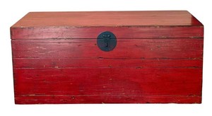 Wooden Storage Trunk - Rustic Style Red Chest
