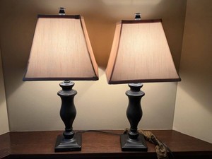 Pair of Bedside Table Lamps - Matching Black Table Lamps